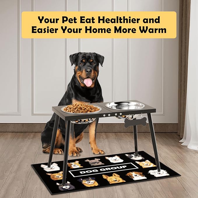 Metal Raised Dog Bowl Stand for Extra Large & Large, Dogs Food & Water Bowls 15" Tall,with Sprill Proof Mat, Raised Stand (70OZ-Stainless Steel Dog Bowls, Mat-20x31) - Image 7