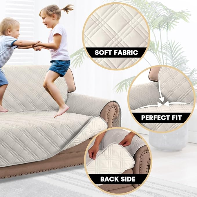 PrinceDeco 100% Waterproof Loveseat Covers for 2 Cushion Couch Sofa Covers Waterproof and Washable Sofa Slipcover with Side Pocket Furniture Protector with Elastic Straps(Loveseat 48", French Oak) - Image 3