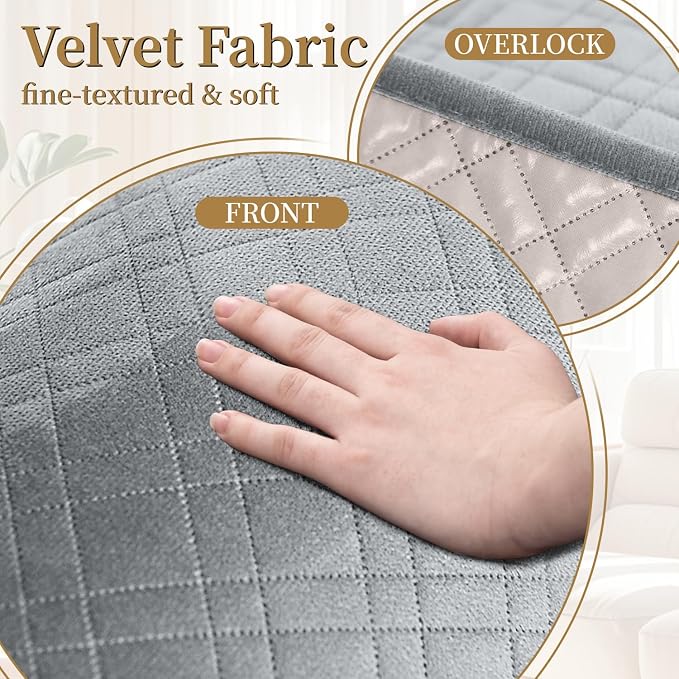Velvet 100% Waterproof Couch Cover for Dogs Washable Sofa Covers for 3 Cushion Couch Pet Friendly Extra Large Sofa Slipcover Non Slip Furniture Protector with Pockets (X-Large, Silvery Grey) - Image 6