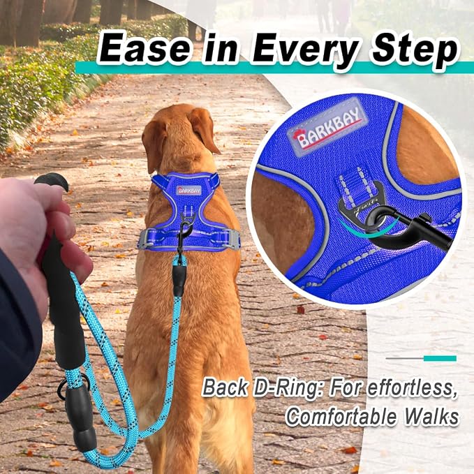 BARKBAY Dog Harness for Large Dog No Pull Mesh 2 Clips Dog Vest | Control Handle,Comfort,Heavy Duty,Adjustable Reflective,Perfect for Outdoor Training, Walking,Hiking(L,Sapphire Blue Mesh) - Image 3