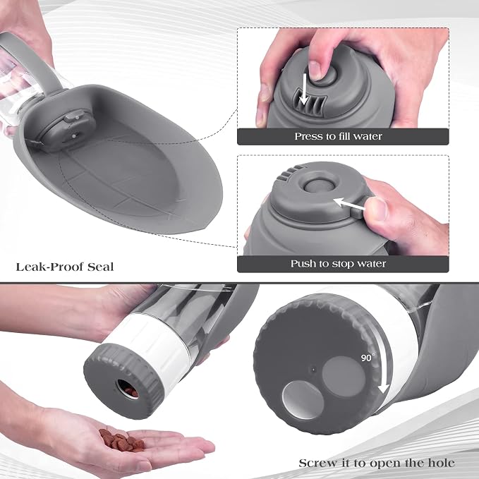 TIOVERY Dog Water Bottle Dispenser for Walking, Pet Water Feeder Container Portable with Drinking Cup Bowl Outdoor Hiking, Travel Large Grey - Image 4