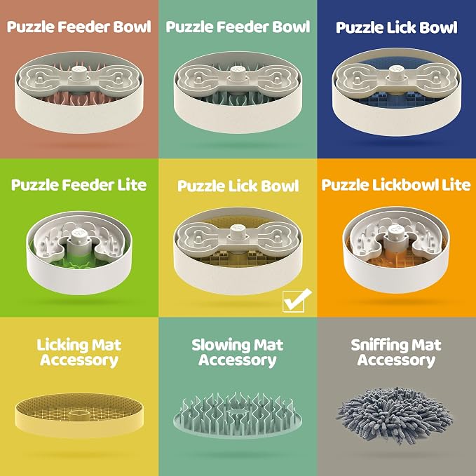 Puzzle Feeder Slow Feeder Dog Bowl with Lick Mat and Puzzle Inserts - Non-Slip Base, Adjustable Speed Design, Dishwasher Safe for Large Dogs,Yellow - Image 7
