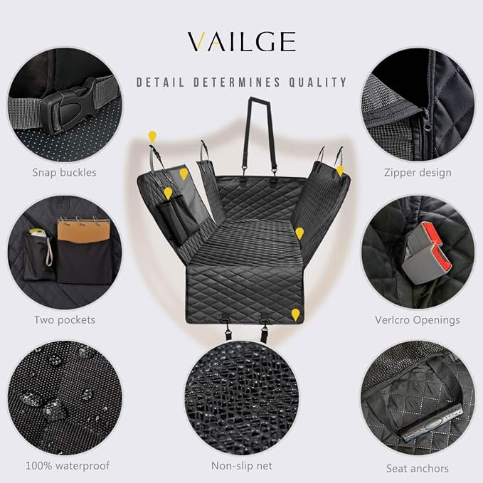 Vailge Dog Car Seat Cover for Back Seat, 100% Waterproof Back Seat Pet Cover for Dogs with Mesh Window, Scratch Prevent Antinslip Dog Hammock for Car - Image 6