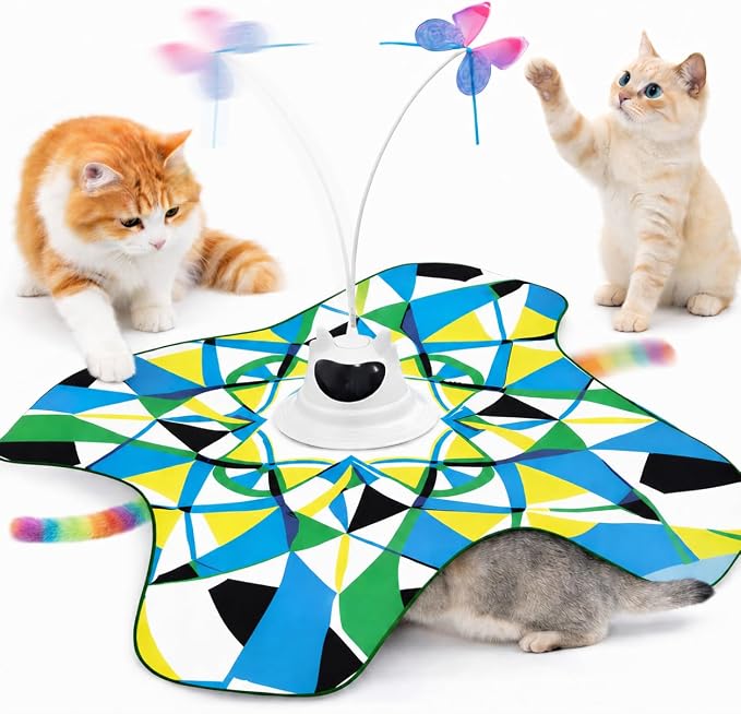 Interactive Cat Toy for Indoor Cats, Rechargeable 3-in-1 Hide & Seek Toy | Touch Activated, Spinning Butterfly, Plush Tail, Ultra Quiet, Rechargeable, Non Slip Base, Self Play for Adult Cats & Kittens by kupet