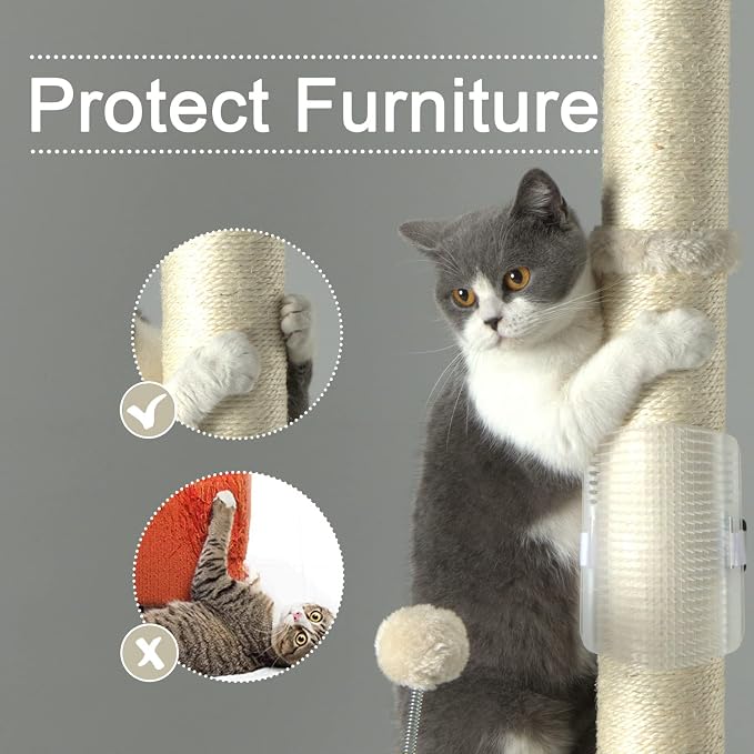 PEEKAB 32" Tall Cat Scratching Post Sisal Rope Scratch Posts with Hanging Ball and Self-Massage Brush Vertical Scratcher for Indoor Cats and Kittens(Beige 32inches) - Image 2