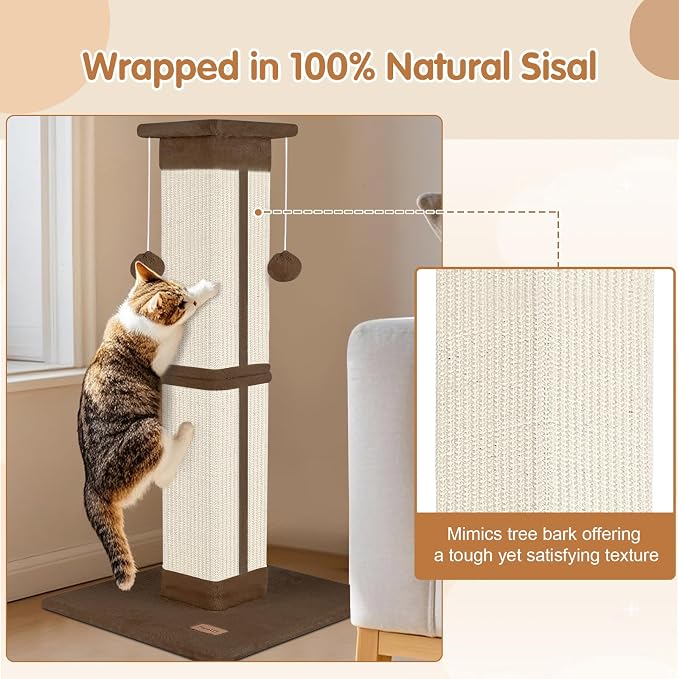 Cat Scratching Post 33 inch for Indoor Cats, High Cat Scratch Post Brown, Cat Tree for Full-Body Stretching, Protect Your Furniture - Image 7