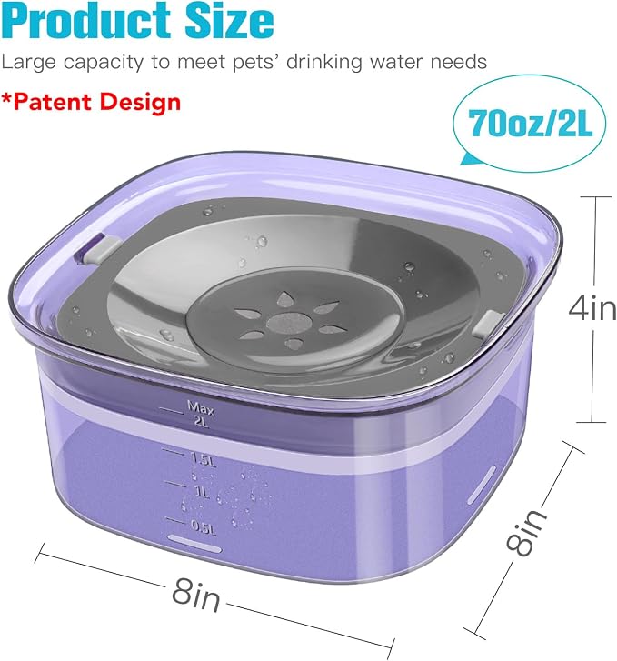 UPSKY 70oz Dog Water Bowl, No Spill Slow Drinking Feeder for Messy Drinker | Large Capacity, Spill Proof, Prevent Pet Prevents Choking, Anti-Slip, Visible Water Level, Suitable for Travel and Car Trips - Image 2