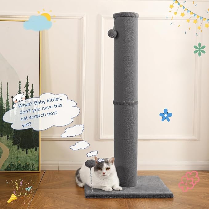 Cat Craft 41" Tall Short Plush Cat Scratching Post for Indoor Cats, Gray | Short Plush Fabric, Stable Wide Base, Replaceable Hanging Ball, Full Stretch Design - Image 7