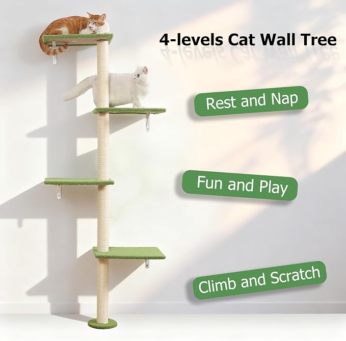 Wall-Mounted Cat Tree, 69-Inch Sisal Scratching Post, 4-Tier Carpet Perches | Cat Wall Furniture,Fit Corner Space, Vertical Territory For Indoor Cats Climbing Instincts & Active Exercise,Hold up to 50lbs - Image 3