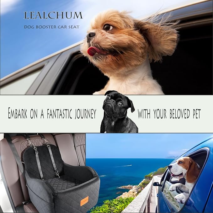 Lealchum Dog Booster Car Seat for Small/Medium Dogs Up to 35lbs,Elevated Cushion Fits in Front/Back Seat,Fully Detachable and Washable,2 Storage Pockets & Dog Leashes,Easy to Install(Black,Medium) - Image 6