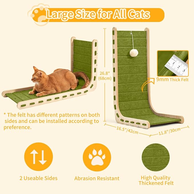 Felt Cat Scratcher for Indoor Cats,26.8 Inch,Green | L Shaped Scratching Post, Scratch Board Scratchers for Large Cat Scratch Pad Furniture Protector with Ball Kitten Toys - Image 3