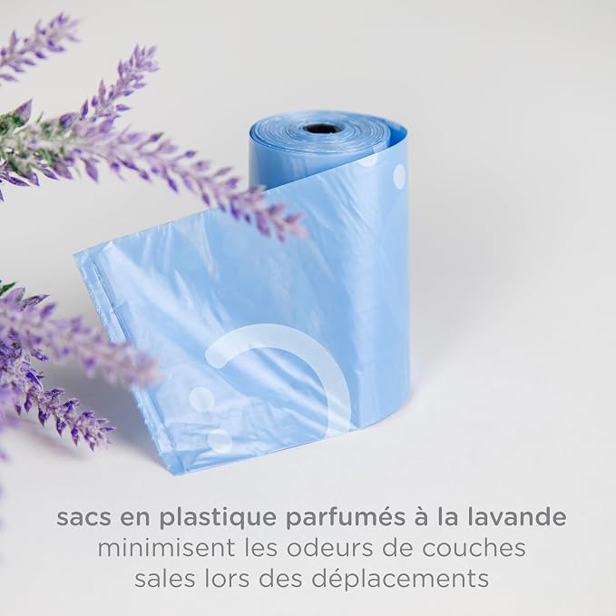 Ubbi Retractable Bag Dispenser for Diaper Bag, Gray | Portable Bag Holder for Travel, Clips to Stroller or Diaper Bag, Newborn Baby Essentials, Includes 24 Lavender Scented Bags - Image 6