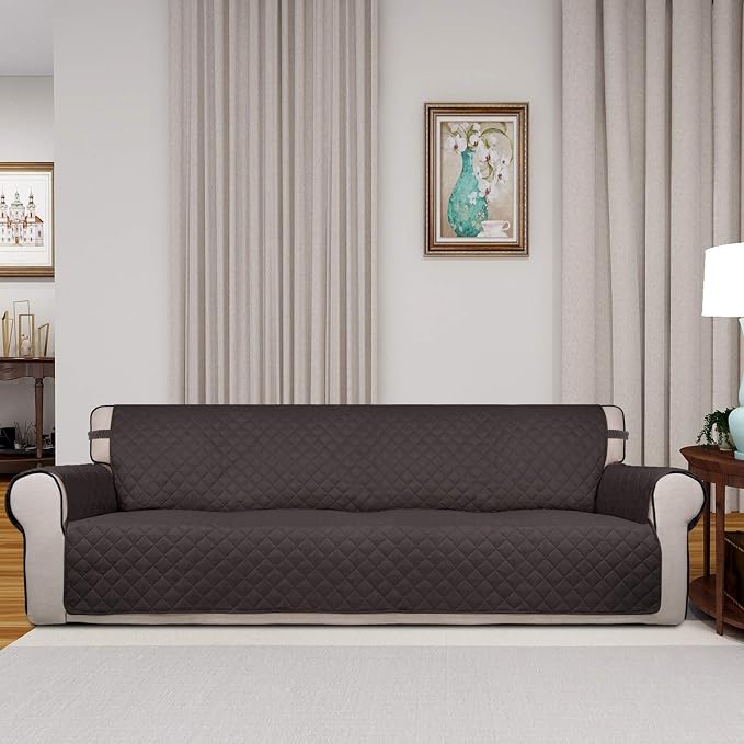 PureFit Reversible Quilted Couch Covers for Dogs Sofa Cover 4 Seater 88" | Chocolate/Chocolate, Water Resistant Couch Protector, Washable Pet Couch Cover with Non Slip and Elastic Straps For Kids - Image 2