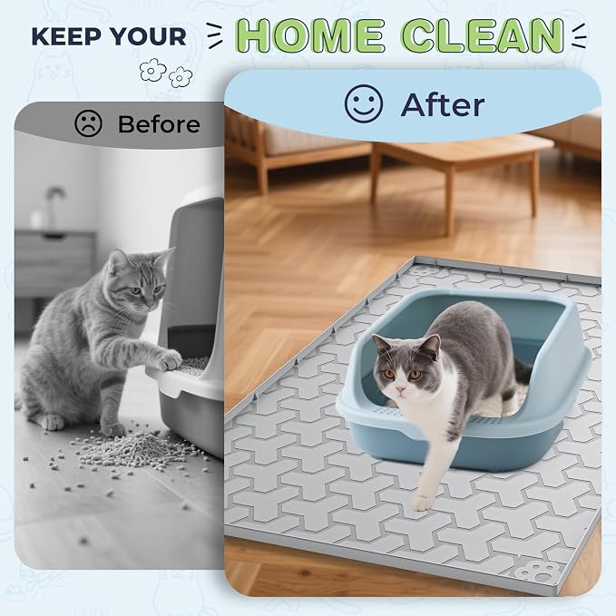 Silicone Cat Litter Mat for Litter Box - 34" X 22"/24" X 15" Waterproof Urine - Proof Mat, Non - Slip Trapping Pad to Keep Floor Clean, Easy to Clean Cat Floor Mat（Gray) - Image 5