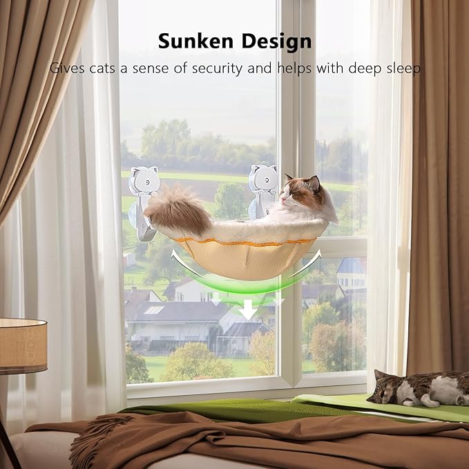 Cat Window Perch Cordless, Foldable & Stable Cat Beds- Breathable Cat Window Hammock for Overlooking, Sunbathing and Climbing - Maximum Hold Up to 40lb - Image 2