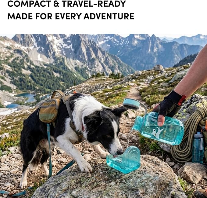 OllyDog OllyBottle Tritan Water Bottle with Detachable Dog Bowl | BPA Free Leakproof | 20oz | Share Water with Your Dog | Hiking Travel Camping (600ML, Aqua Blue) - Image 3