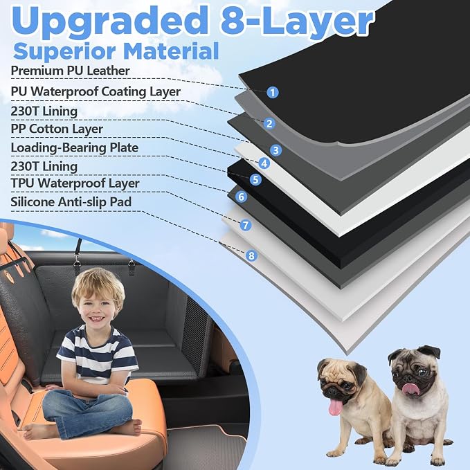 MYJAQI Back Seat Extender for Dogs, Hard Bottom Dog Truck Car Seat Cover | Anti-Scratch PU Leather, Non-Slip, 400lbs Supports & 60% Larger Space, Mesh Window, Easy Clean, Durable Dog Hommock for Truck - Image 4