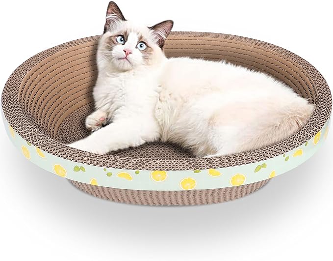 Oval Cat Cardboard Scratcher with Lounger Bed, High-Density Kitty Cat Scratching Pad for Indoor Cats Grinding Claws, Ergonomic Curved Furniture Couch Cat Scratch Protector, 17.3" × 13.6" × 4.5" by ROMOHOM