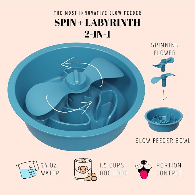 AVERYDAY Slow Feeder Dog Bowls for Medium Breed, 1.5 Cups Engagement Food Puzzle Bowl with Spinning Slow Feeder Insert, Non-Slip Base, Fits for Raised Stand, Hard Maze Design for Medium and Small Dogs - Image 2