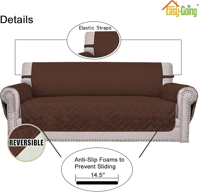 Easy-Going Reversible Couch Cover, Small Chair, Coffee/Ivory | Machine Washable Slipcover For Dogs, Water Resistant Furniture Mat For Living Room, Non-Slip Sofa Cover, Pet Friendly - Image 3