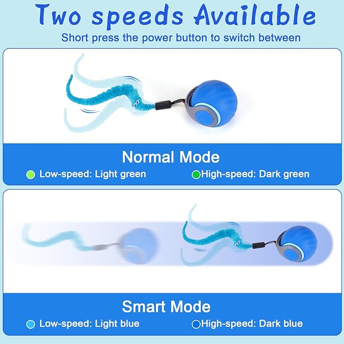 BABORUI 2Pack Blue Interactive Cat Toy Ball - Automatic Interactive Cat Toys for Indoor Cats with 3 Tails, 2 Speeds Rechargeable Enrichment for Small/Medium/Large to Keep Them Busy - Image 4