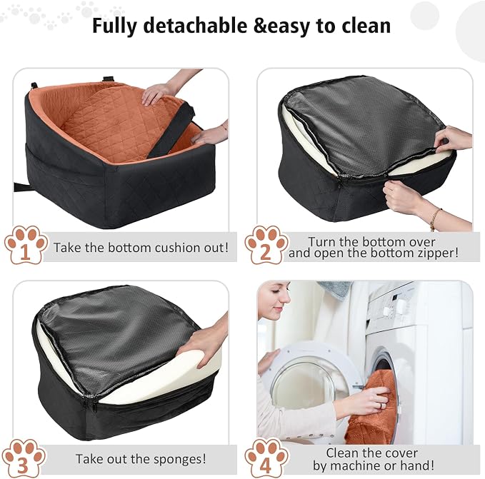 NEEZUKAR Dog Car Seat for Small Medium Dogs,Detachable Washable Dog Booster Seat Under 30lbs, Pet Car Seats Travel Bed with Storage Pockets and Safety Belt(Black/Z) - Image 5