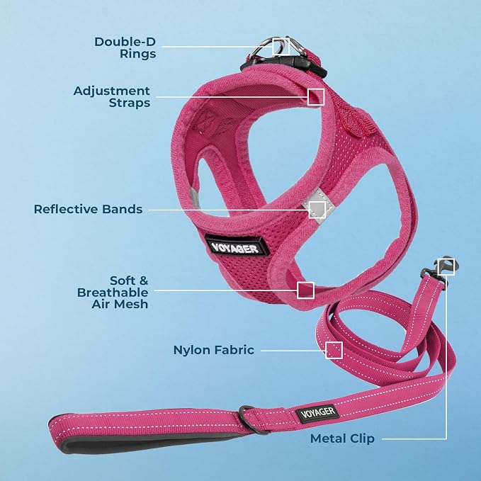 Best Pet Supplies Voyager Step-in Air All Weather Mesh Harness and Reflective Dog 5ft Leash Combo with Neoprene Handle, for Small, Medium and Large Breed Puppies - Fuchsia, Small - Image 3