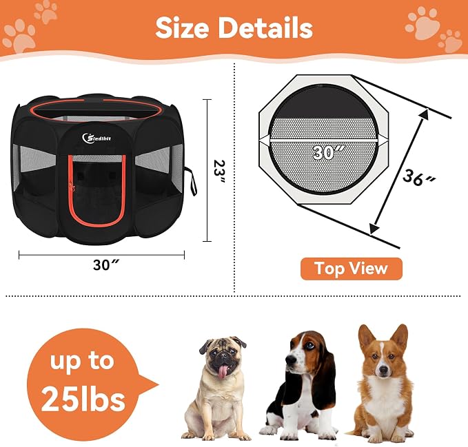 Siedihit Dog Playpen, Puppy Pet Playpens Indoor for Medium Dogs Tent | Crates Cage Indoor/Outdoor, Portable Pop Up Dog Kennel Playpen with Carrying Case for Dogs/Cats/Rabbits, Black - Image 3