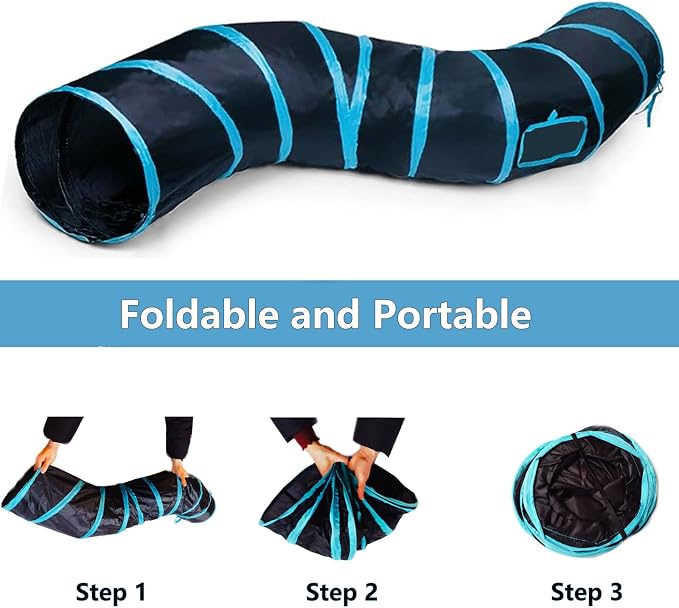 Cat Tunnel, Cat Tunnels for Indoor Cats, S-Shape Foldable Cats Cave | Interactive Toy Pet Tube with Interactive Peephole Crinkle Sounds for Rabbits, Kittens, Ferrets, Puppy Playing & Exploring - Image 2