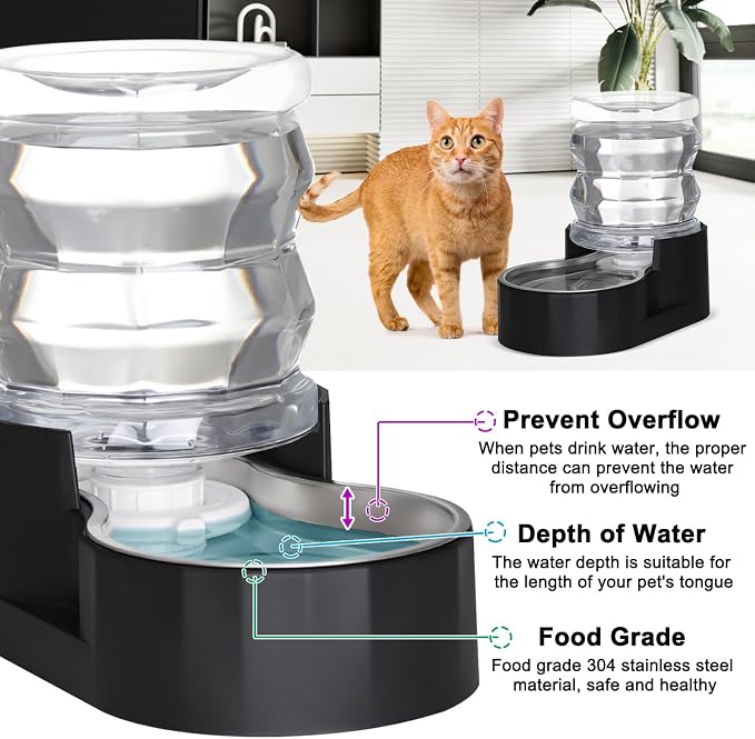 RIZZARI 4L Gravity Cat Water Dispenser: Filtered Hydration for Indoor Cats | Activated Carbon Filter / Stainless Steel Bowl / Apartment Friendly / Bedroom & Kitchen Use / Easy Cleaning/Helps Reduce Odor - Image 6