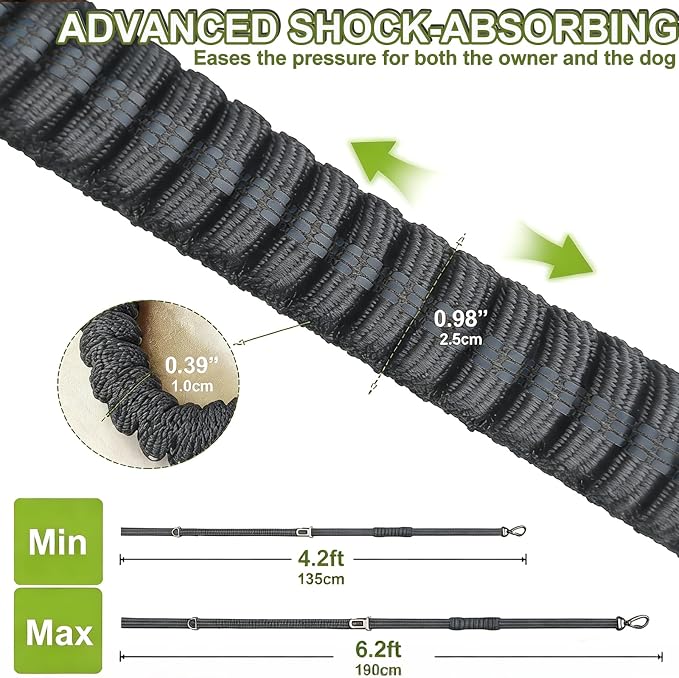 Dog Leash Heavy Duty, Bungee Leash Reflective Car Seat Belt for L Dogs Grey | 4-6FT Strong Shock Absorbing Tactical with 2 Padded Handles, Dog Tug Lead for Large XL Dogs Walking Running Training - Image 4