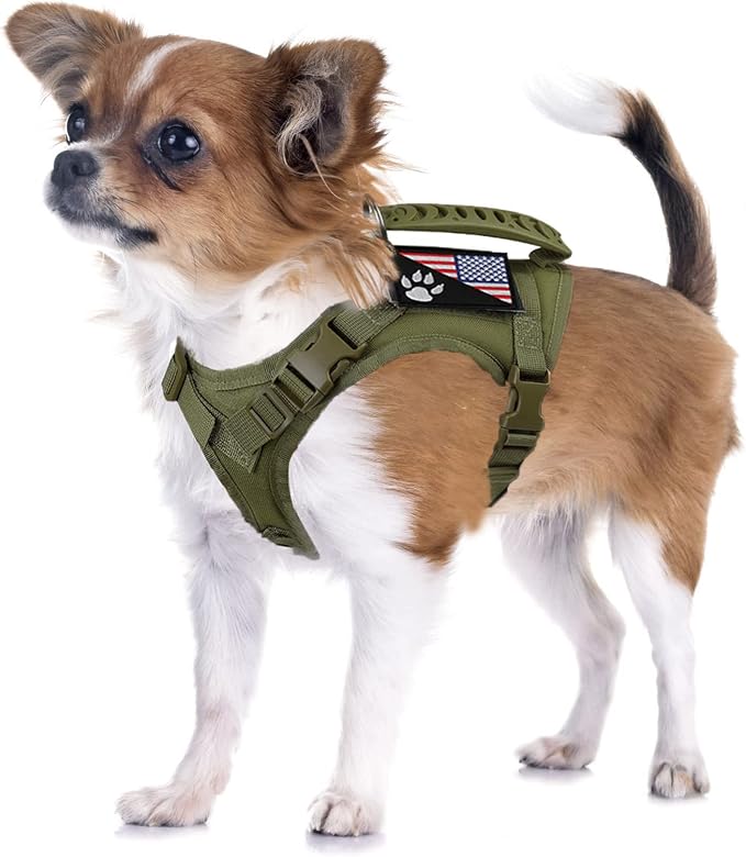 Tactical Small Dog Harness Tactical Puppy Vest with Rubber Handle K9 Military Adjustable Pet Cat Vest Harness for Outdoor Training XS Dog Harness (Green Harness) by FXGOING
