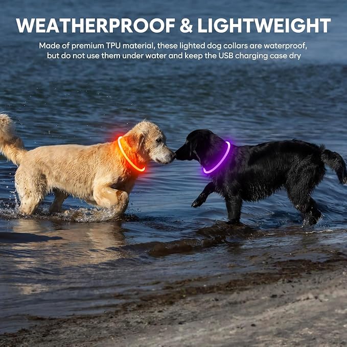 Light Up Dog Collars - Waterproof LED Dog Collar, Glow in The Dark Puppy Collar, TPU Cuttable Lighted Dog Collar for Small Medium Large Dogs (Purple) - Image 9