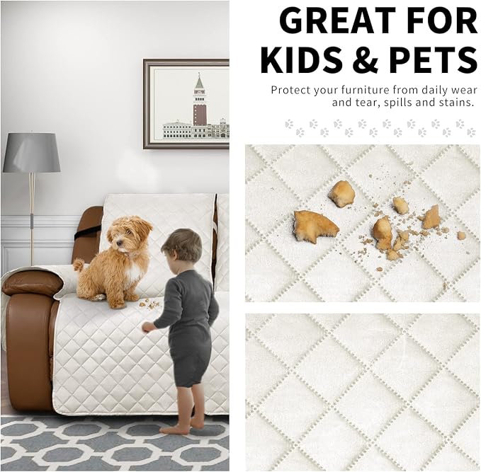 Easy-Going Reversible Couch Cover for 3 Seat Oversized Recliner, Ivory | Sofa Slipcover For Dogs, Sofa Cover For Oversized Recliner, Furniture Protector Mat, Pet Friendly - Image 3