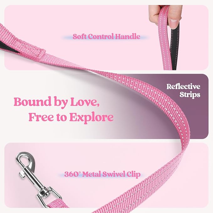 rabbitgoo Dog Harness Medium Sized and Leash Set, Step-in Puppy Pet Vest | Light, Soft, Breathable Air Mesh, Easy on and Remove with Hook & Loop, Secure Reflective for Walking, Pink & Plaid Trim L - Image 6