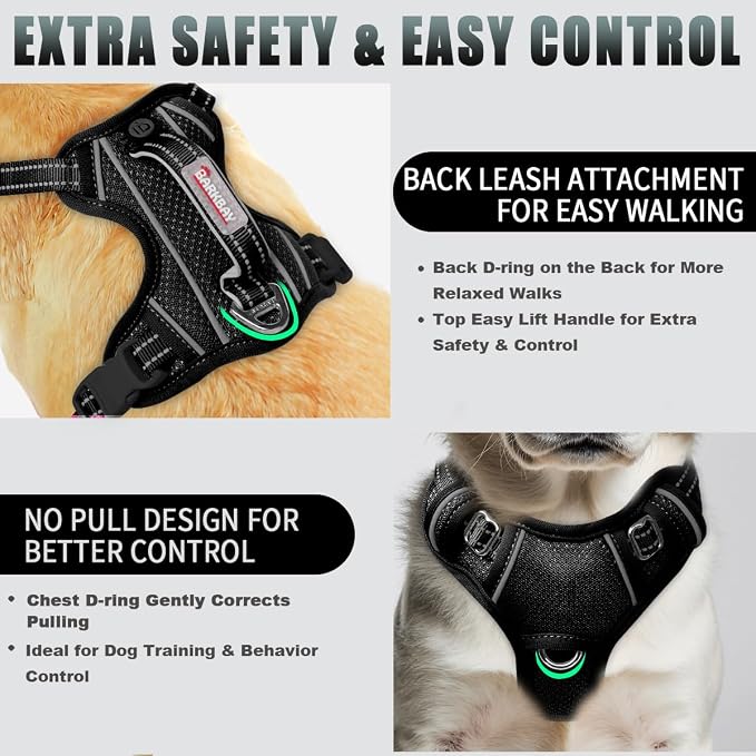 BARKBAY No Pull Dog Harness Large Reflective Dog Harness with Front Clip and Easy Control Handle for Walking Training Running with ID tag Pocket(Black,XS) - Image 3