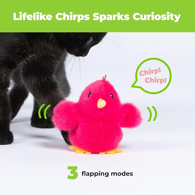 Best Pet Supplies Catify Interactive Flapping Cat Toy - Chick, Fuchsia | Catnip Infused, Motion Activated Wings, Realistic chirps, Soft, Rechargeable, For Indoor Kittens & Cats, Independent Play - Image 3