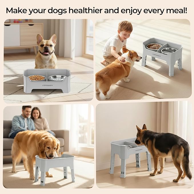 URPOWER Mess Proof Elevated Dog Bowls, Splash Guard Raised Bowl Stand | 4 Adjustable Heights, 2 Stainless Steel Bowls, Food & Water Separation, Foldable Design Non-Slip for Small Medium Large Dogs - Image 8