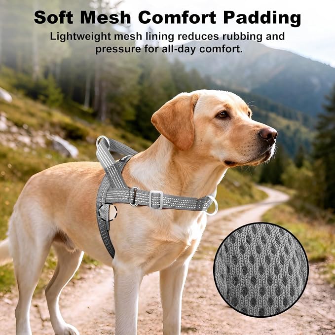 No Pull Dog Harness with Handle, Adjustable Soft Mesh Padded Vest | Reflective Walking Harness with Front Clip for Small Medium Large Dogs, Quick Fit No Escape for Training, Gray. L - Image 4