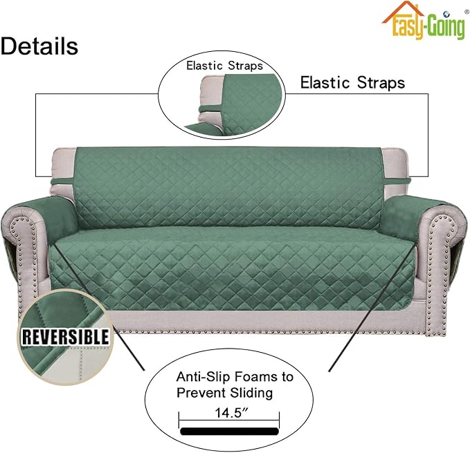 Easy-Going Reversible Loveseat Couch Cover for 2 Cushion Couch Sofa Cover for Dogs Water Resistant Furniture Protector with Foam Sticks Elastic Straps for Pet (Loveseat, Cyan/Ivory) | Machine Washable Slipcover For Dogs, Water Resistant Furniture Mat F... - Image 3