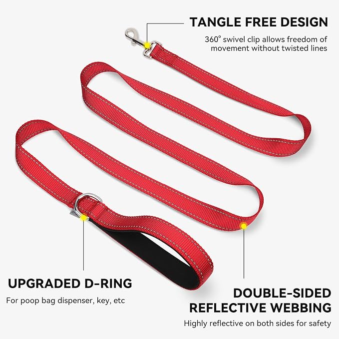 Joytale Reflective Dog Leash for Medium & Large Dogs, 5 FT x 1", Red | Heavy Duty Nylon Webbing, Padded Handle for Comfort, Visible at Night, for Walking & Training - Image 5