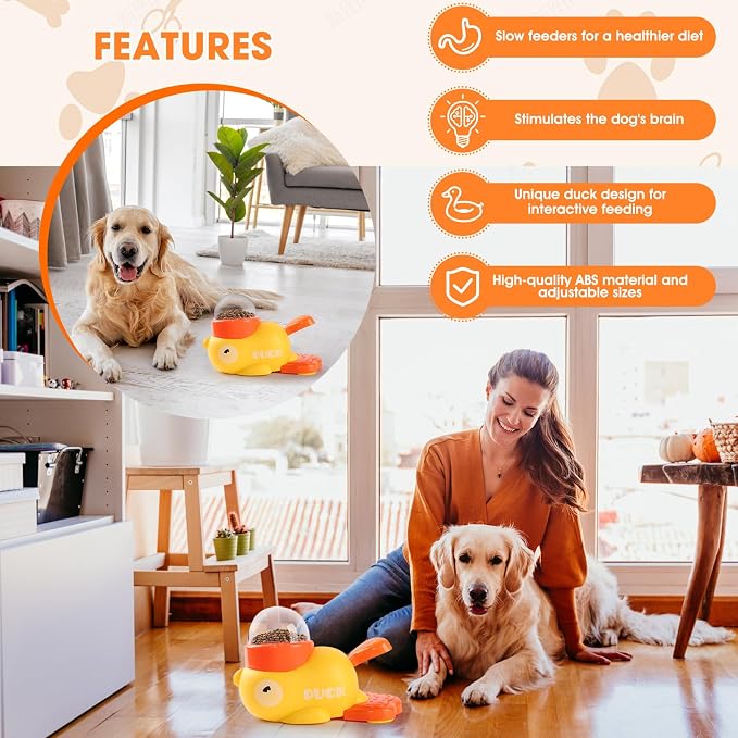 Cat Puzzle Treat Dispenser,Interactive Dog Puzzle Treat Feeder,Duck-Shaped Puzzle Toy Prevents Bloating,Food Puzzle Slow Feeder Adjustable Food Outlet for Small Cats,Dogs,Other Pets (Yellow) - Image 3