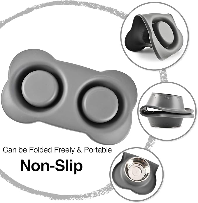 Dog Bowls 2 Stainless Steel Bowl for Pet Water and Food Feeder with Non Spill Skid Resistant Silicone Mat for Pets Puppy Small Medium Cats Dogs - Image 2