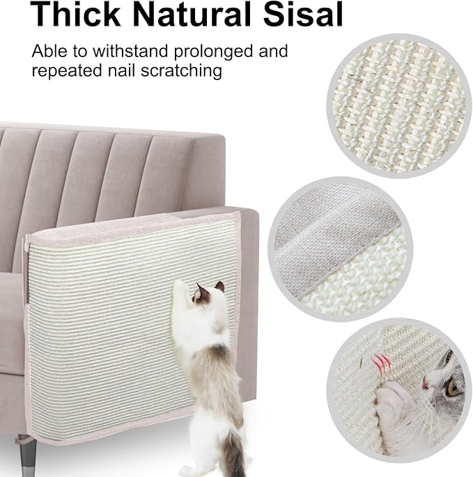 Cat Scratch Sofa Protector,27.6" L*19.6" W Cat Scratch Furniture Protector Pad Couch Arm Sheild with Natural Sisal for Protecting Couch Sofa Chair Furniture（Beige/Left Handed - Image 4