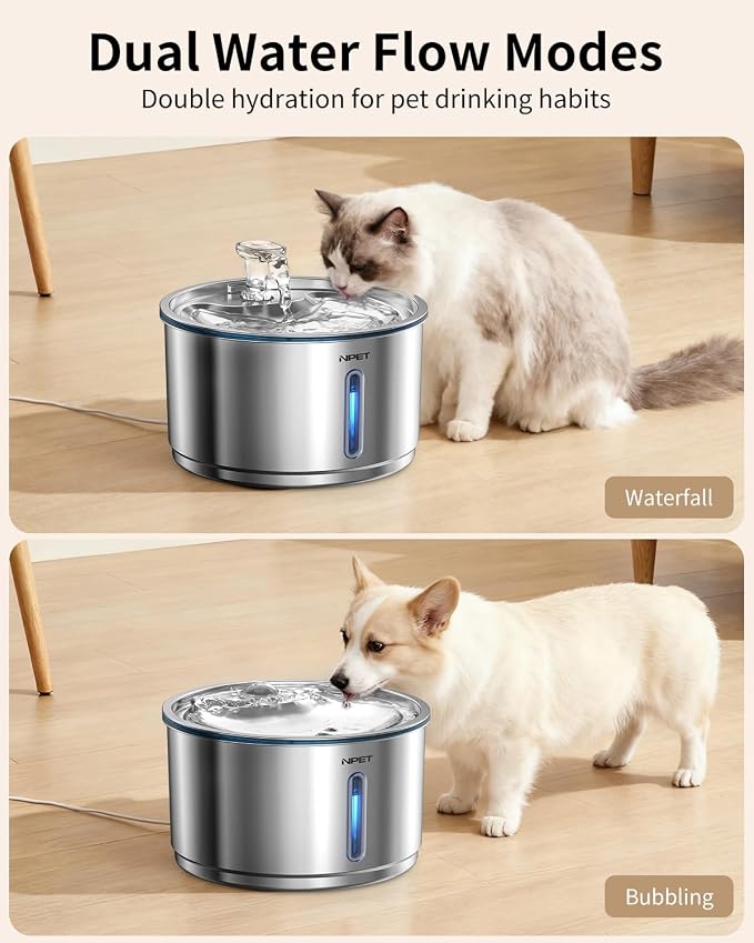 NPET Stainless Steel Cat Water Fountain, 1Gallon/135oz, Set | Automatic Pet Drinking Fountain, Dog Water Dispenser, 8 Replacement Filters, For Cats Indoor - Image 4