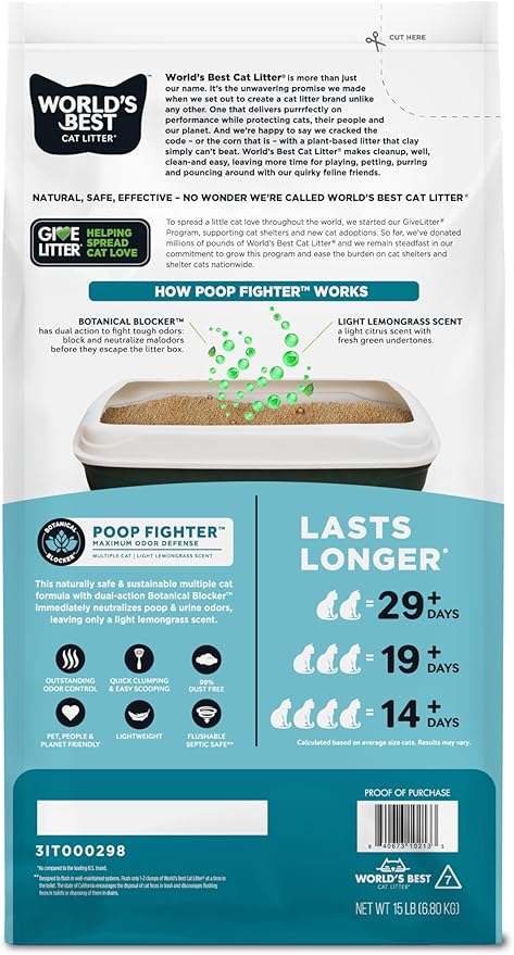 World's Best Cat Litter, Poop Fighter, Urine & Poop Odor Defense, 15 lb Bag - Image 2