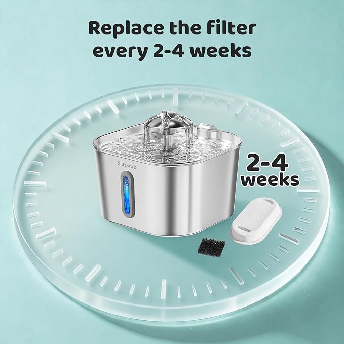 Cat Water Fountain Filter, 8 Packs Replacement Filters for SARPAWS PWS-158B (74oz/2.2L), 2 Months Set of Replacement Filters for Ultra Quiet Pet Water Fountain, 8 Cat Fountain Filter - Image 5