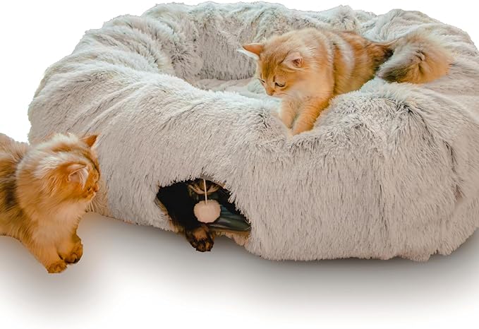 XxingSheep Extra Large Cat Tunnel Bed Plush Cat Cave for Indoor Adult Cats | Spacious rectangular sleeping area allows adult cats and multi-cat homes to stretch, relax and sleep comfortably Grey by XxingSheep