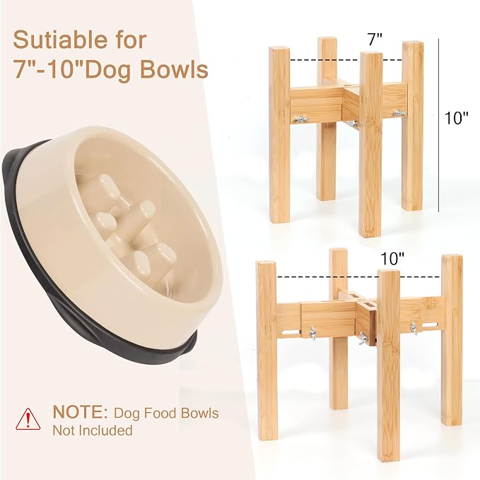 Elevated Dog Bowl Stand Adjustable Dog Food Holder 10”H Medium Bamboo | 10” Elevated Dog Bowl Stand, Medium Dogs, Adjustable, Fits 7”-10” Bowls, Single Bowl Holder, Natural Bamboo, Classic - Image 3