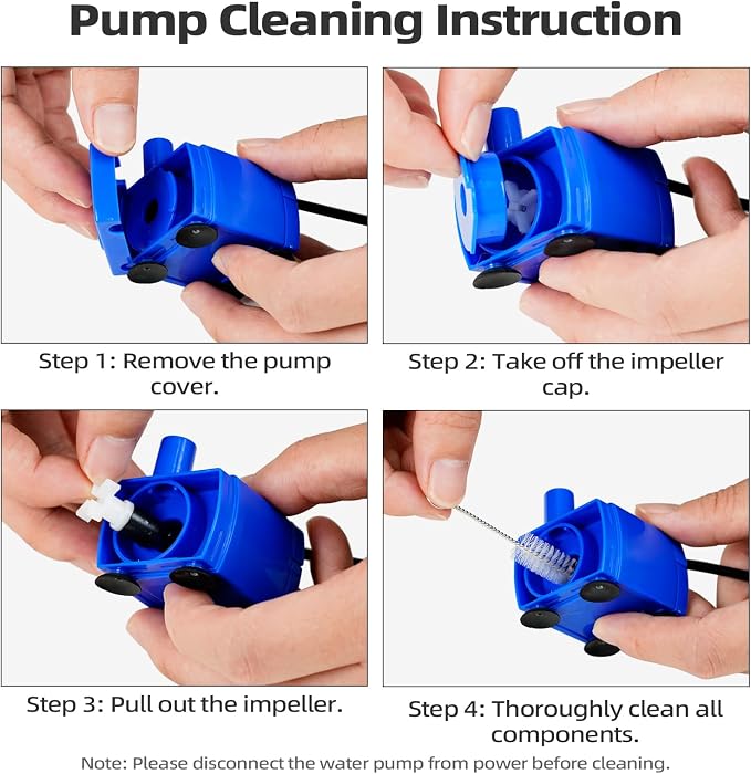 Cat Water Fountain Pump Replacement(No Led & with Brush)， DR-DC 160 | IP68 Submersible Water Motor For Stainless Steel & Ceramic Cat Water Fountain, Ultra Quiet Blue Pet Fountain Pump, Easy Clean - Image 8